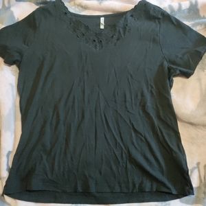 White Stag Black Tee with Lace Neckline